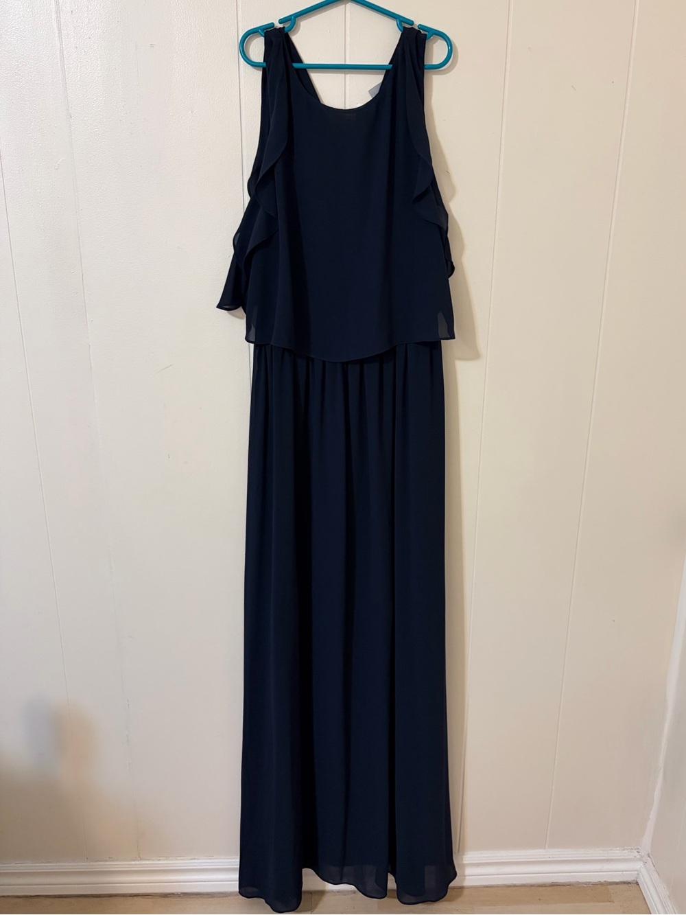 H&M Navy Ruffle-Overlay Maxi Dress